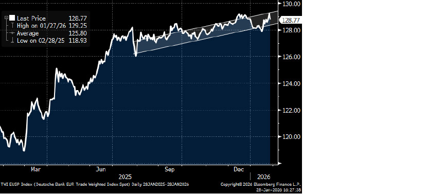 EUR trade-weighted index (1-year horizon) chart